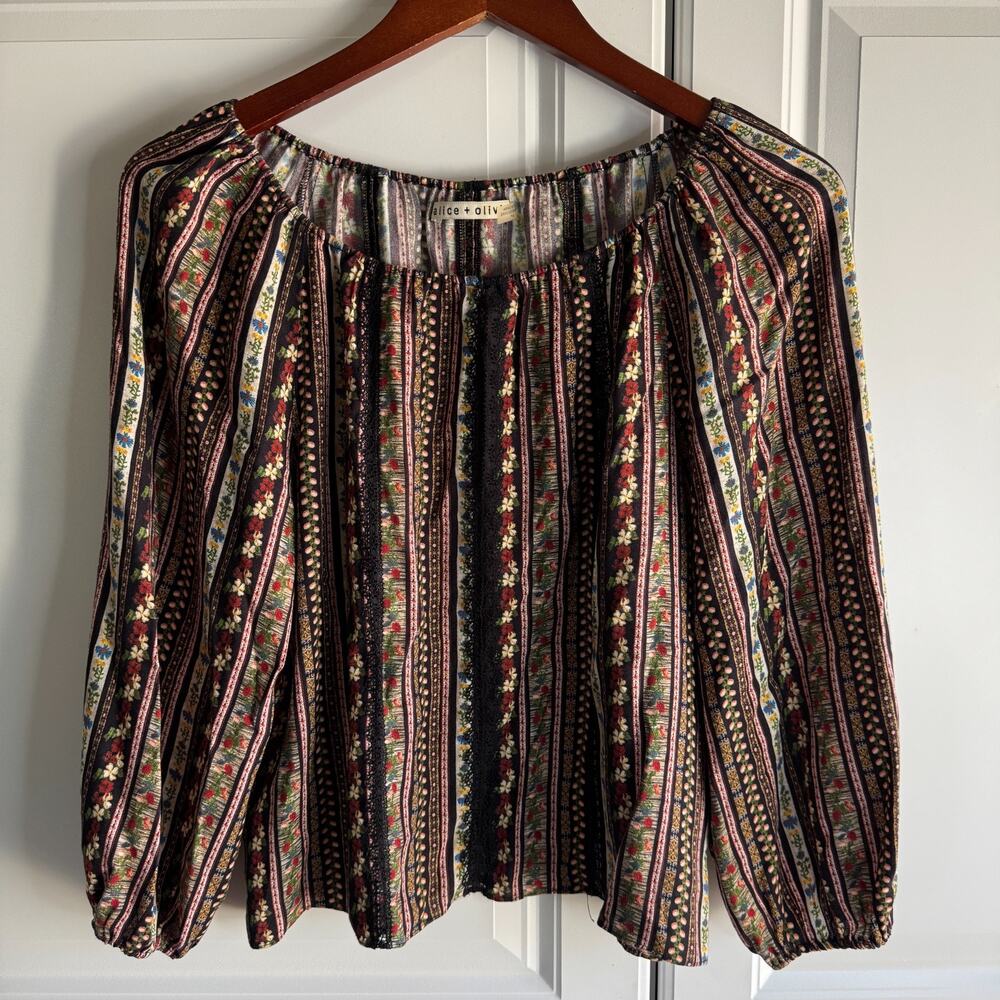 Alice + Olivia Peasant Off Shoulder Blouse Top Boho Cottagecore Folk Festival S
